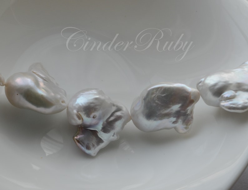 FLAMEBALL Fireball Freshwater Pearls,Huge White Nucleated Baroque Pearls,Full Strand 15.5,June Birthstone