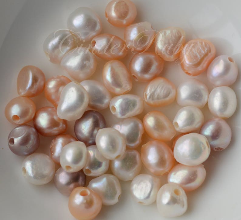 Large Hole Baroque Nugget Freshwater Pearls,White Potato Pearls,Peachy Pink Nugget Pearls,Mauve Nugget Freshwater Pearls,Set of 50
