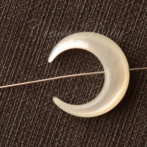 White MOP Crescent Moon Charms, White Shell Horn Beads, 20 mm White Mother of Pearl Crescent Moon, Set of 2 or More Center drilled