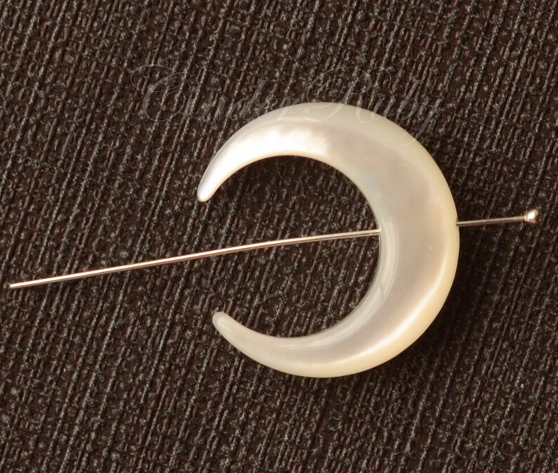 White MOP Crescent Moon Charms, White Shell Horn Beads, 20 mm White Mother of Pearl Crescent Moon, Set of 2 or More Center drilled