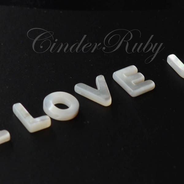 White MOP Initial Tiny Pendant, White Shell Alphabet, White Mother of Pearl Capital Letter, Upper Case Letter, 10 mm,Set of 4