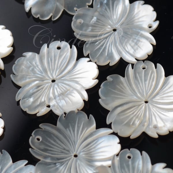 White MOP Flower Cabochons,25mm/30mm White Shell 5 Petal Flower Beads