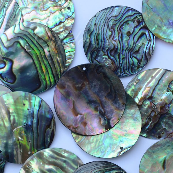 35 mm Abalone Shell Round Pendants, Green Hue Abalone Discs