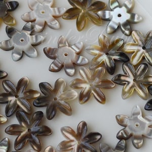 Black MOP Flower Cap Beads, Exquisite Natural Black Shell Trout Lily,Black Mother of Pearl Beads,11-12 mm,Untreated