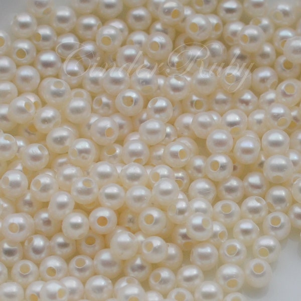 Teeny Tiny Large Hole Pearls,3-3.5 mm Large Hole Ivory White Freshwater Pearls,Round Pearls, June Birthday Stone