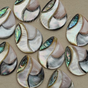 40x50 mm Multiple Shell Mosaic Teardrops with Freshwater Shell Back, 1 Piece