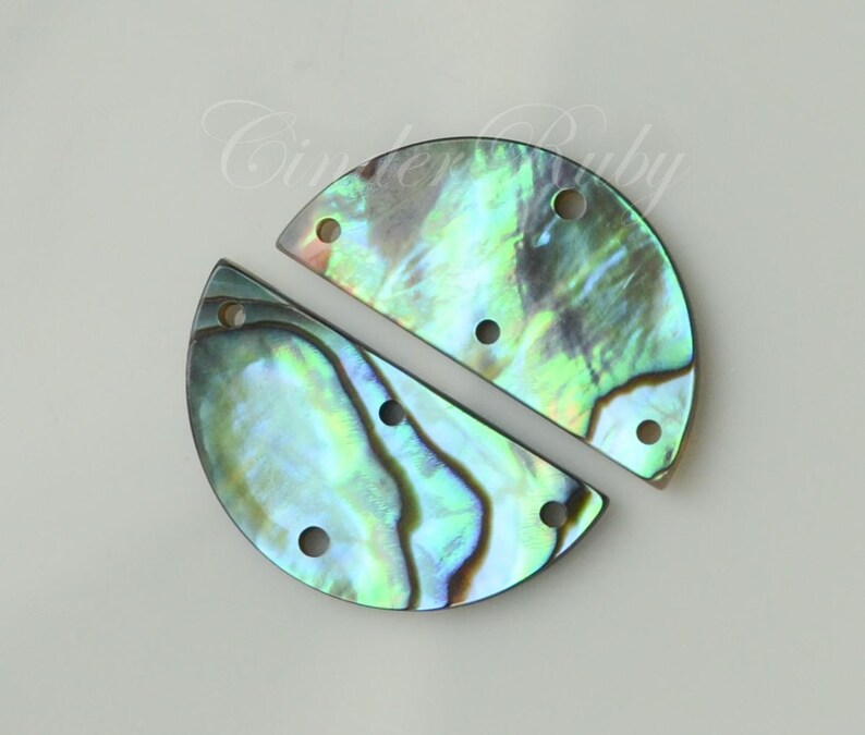Abalone Semicircle Connectors,20x10mm Half Moon Geometric Earring Parts,Abalone Semicircle Charms, 4 Pcs or More 4 Holes