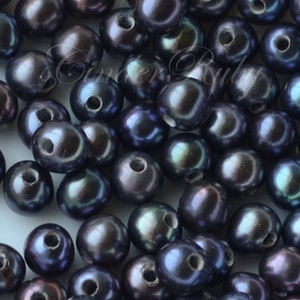 Large Hole Peacock Pearls,5.5-6.5 mm Large Hole Freshwater Pearls,Round Peacock Pearls, Grade AA