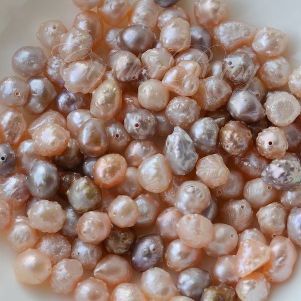 Natural Rare Rosebud Freshwater Pearls,Off Round Baroque Pearls,Peach/Golden/Champagne Cultured Freshwater Pearls,6-9 mm,Set of 20/40/100