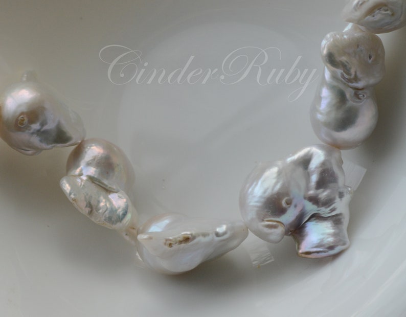 FLAMEBALL Fireball Freshwater Pearls,Huge White Nucleated Baroque Pearls,Full Strand 15.5,June Birthstone