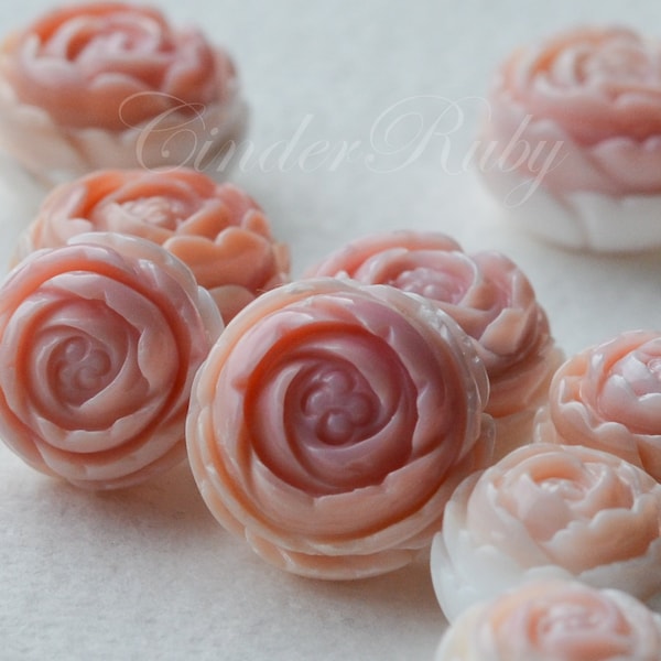 15/18 mm Hand Carved Pink Conch Rose Flowers for DIY Jewelry