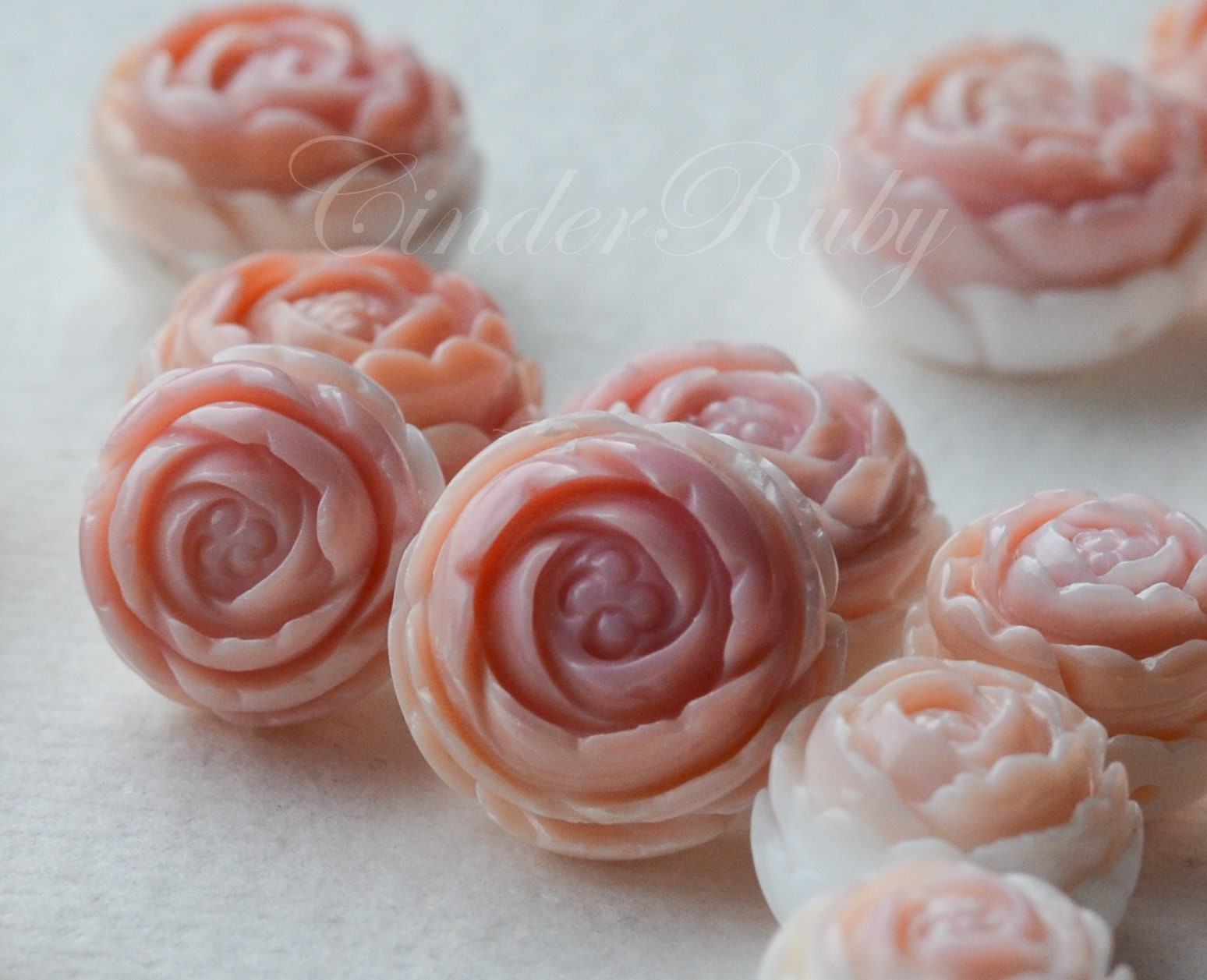 15/18 mm Hand Carved Pink Conch Rose Flowers for DIY Jewelry