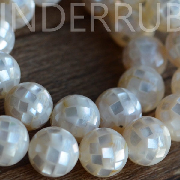 White Mosaic Shell Beads,Shell Round Beads,White Mother of Pearl Beads,MOP Beads,White Lip Shell Inlay Bead,10/12/14/16/18/20 mm