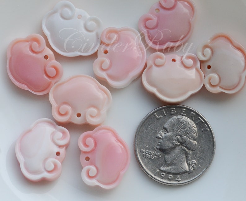 Pink Queen Conch Shell Hand Carved Ruyi Pendants,12-20 mm Pink MOP Charm BeadsPink Mother of Pearl Drops image 5