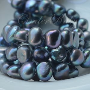 9.5-10.5 mm Peacock Baroque Nugget Freshwater Pearls,Tahitian Sea Pearl Color,Black Potato Pearls with Green Hue,Grade AA,Full Strand 14&quot;