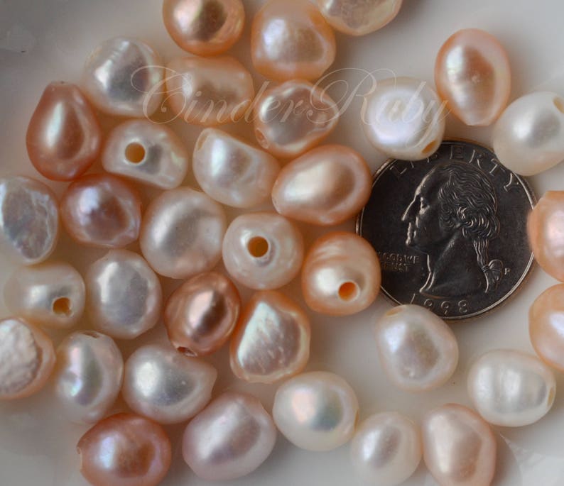Large Hole Baroque Nugget Freshwater Pearls,White Potato Pearls,Peachy Pink Nugget Pearls,Mauve Nugget Freshwater Pearls,Set of 50