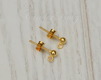 925 Sterling Silver Earring Ball Posts with Closed Loops, 3 mm Ball Stud Earrings, Backs included, Ball and Loop Findings, 2 Pairs
