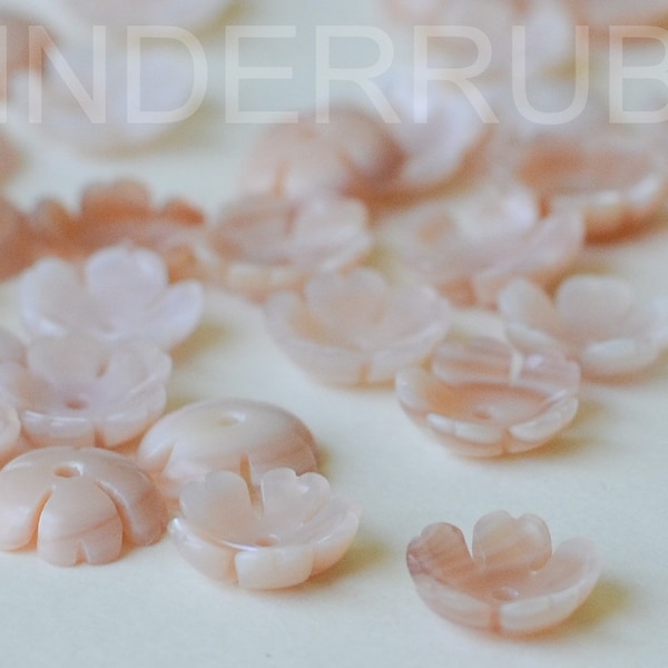 Exquisite Natural Pink Shell Flower Beads,Engraved MOP Beads,Scallop Sea Shell Cap Bead, Peachy Pink/Apricot,6/8/10 mm,Untreated,Set of 4