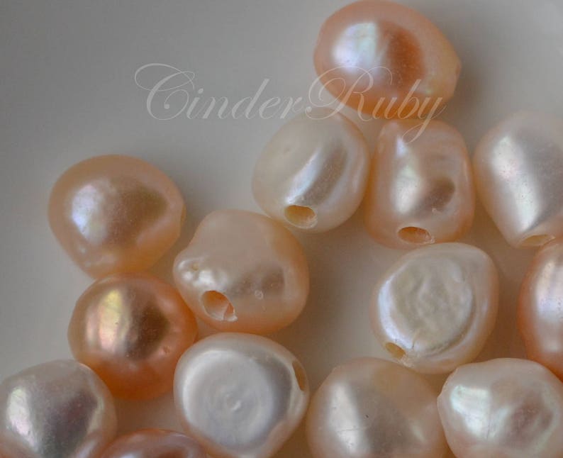 Large Hole Baroque Nugget Freshwater Pearls,White Potato Pearls,Peachy Pink Nugget Pearls,Mauve Nugget Freshwater Pearls,Set of 50