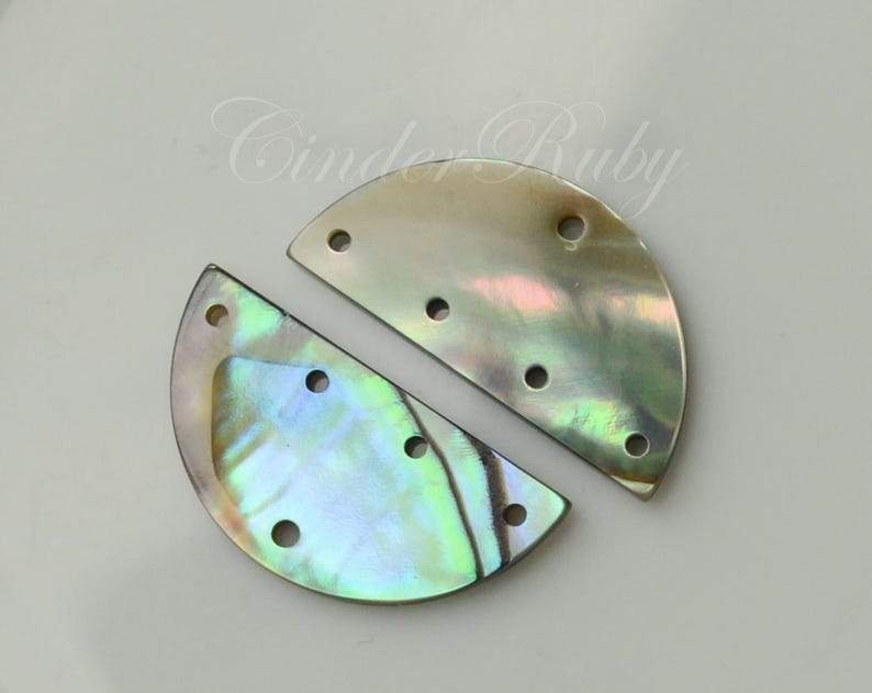 Abalone Semicircle Connectors,20x10mm Half Moon Geometric Earring Parts,Abalone Semicircle Charms, 4 Pcs or More 5 Holes