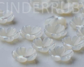 Exquisite Natural White Flower Beads,White Mother of Pearl Bowl Flowers,Engraved MOP Beads,White Cap Beads,6/8/10 mm,Untreated
