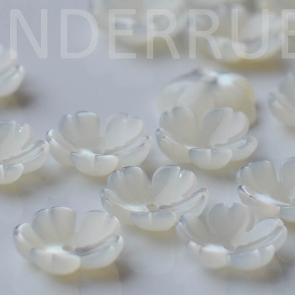 Exquisite Natural White Flower Beads,White Mother of Pearl Bowl Flowers,Engraved MOP Beads,White Cap Beads,6/8/10 mm,Untreated