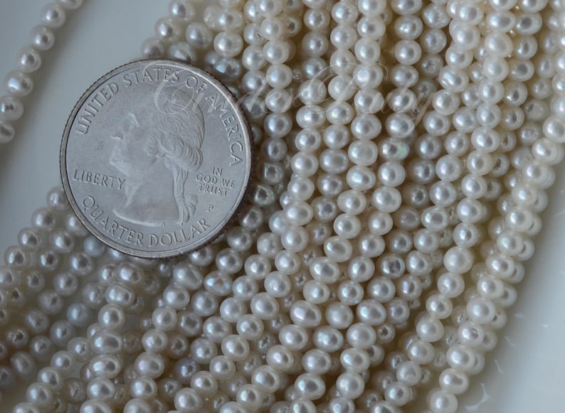 15.5 Potato Round White Freshwater Pearls with Gray Hue 3-4 mm Natural Gray Egg Round Fresh Water Pearls