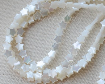 6 mm White Shell Stars,White MOP Flat Star Beads ,White Cute Star Beads,Set of 10 or More