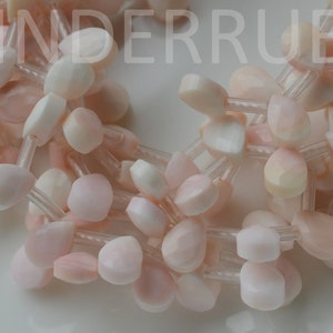 Cream Pink Conch Shell Flat Teardrops,Queen Conch Faceted Briolettes,Top Drilled Pink Mother of Pearl Faceted Teardrops,5-18 mm