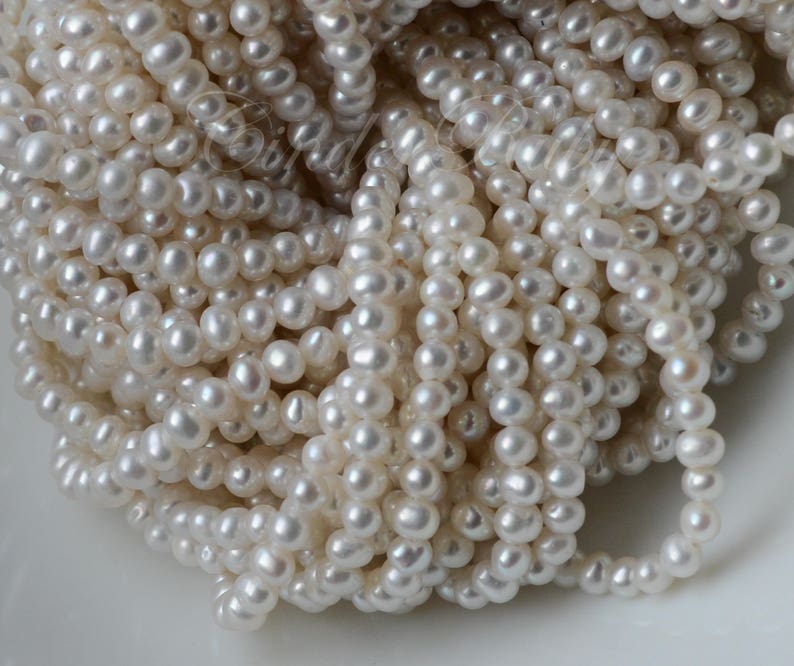 15.5 Potato Round White Freshwater Pearls with Gray Hue 3-4 mm Natural Gray Egg Round Fresh Water Pearls