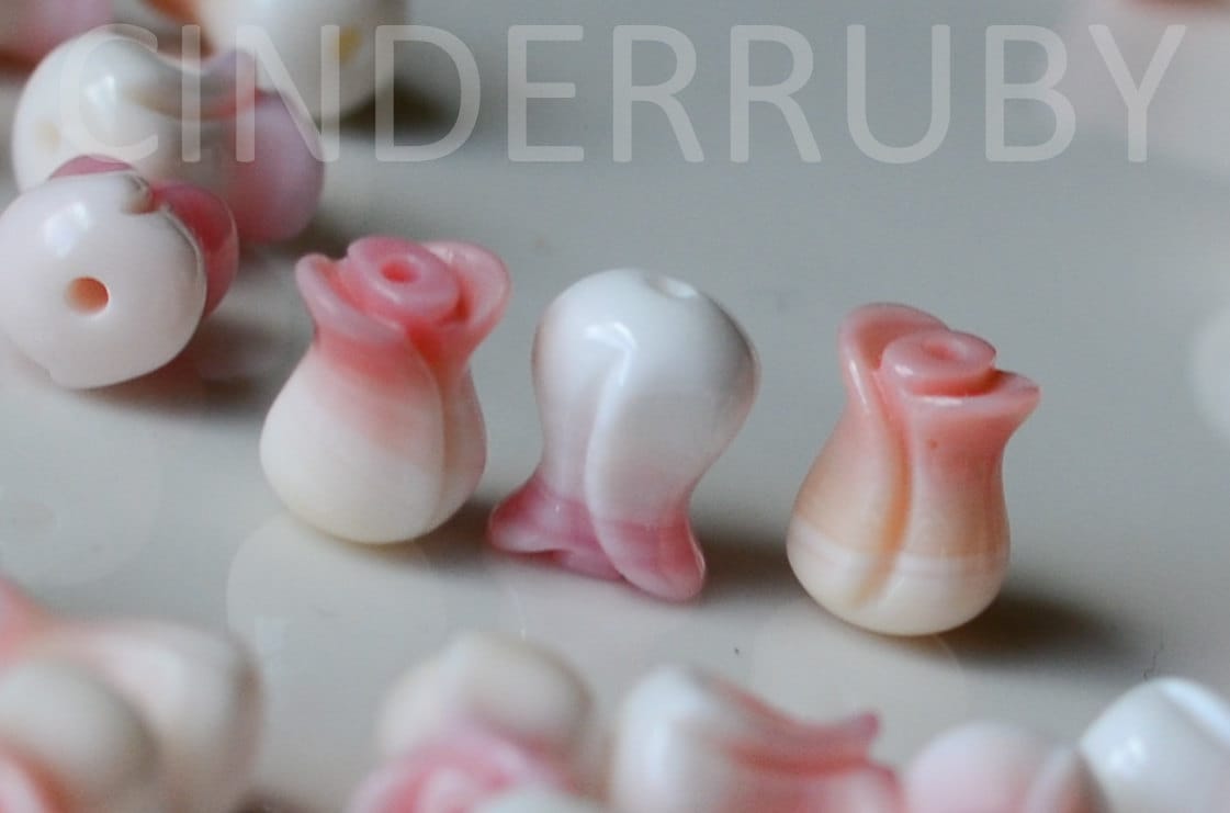 Queen Conch Shell Tulips,Natural Pink MOP Flower Beads,Blush Pink Mot…
