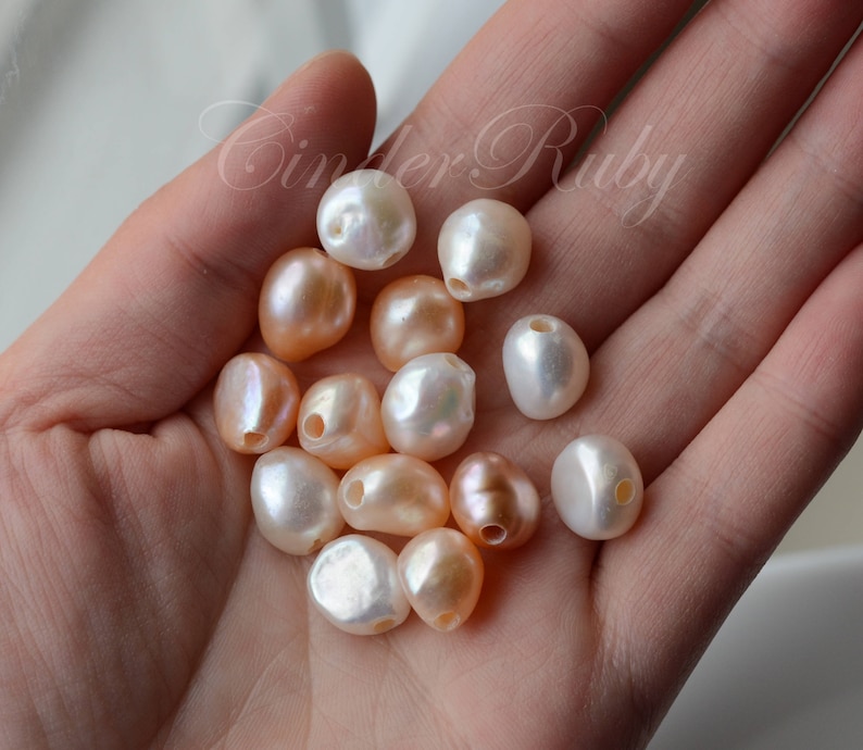 Large Hole Baroque Nugget Freshwater Pearls,White Potato Pearls,Peachy Pink Nugget Pearls,Mauve Nugget Freshwater Pearls,Set of 50