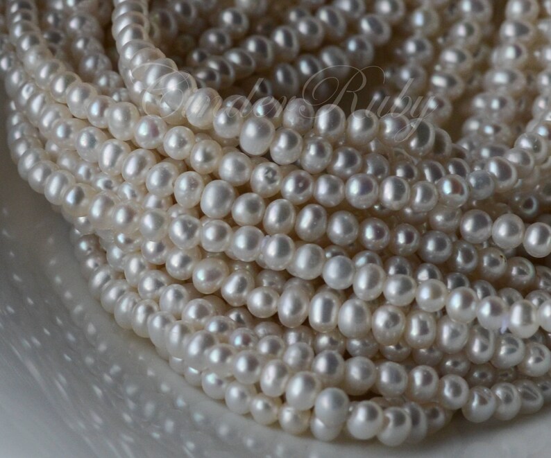 15.5 Potato Round White Freshwater Pearls with Gray Hue 3-4 mm Natural Gray Egg Round Fresh Water Pearls