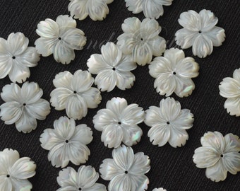 White MOP Flower Cabochons,15mm/18mm White Shell 5 Petal Flower Beads