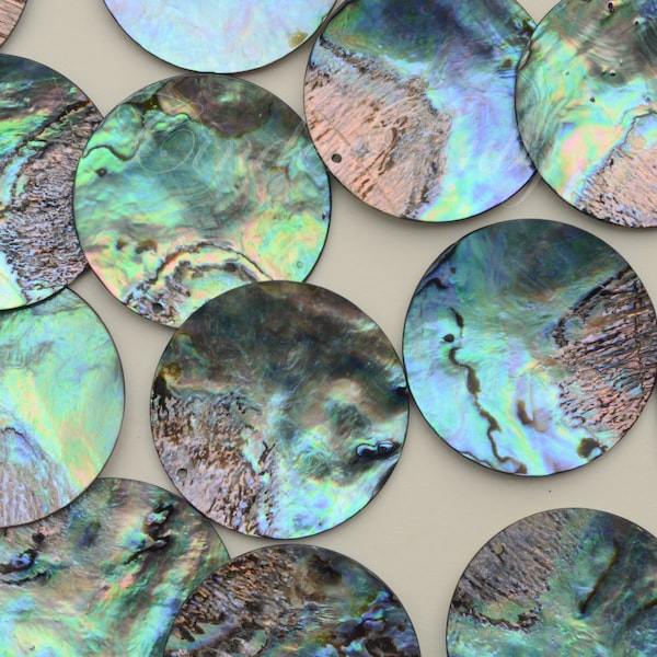 50 mm Abalone Shell Circle Pendants, Green Hue Abalone Discs