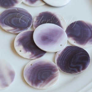 25  mm Purple Shell Circle Pendants, Wampum Quahog Shell Disc