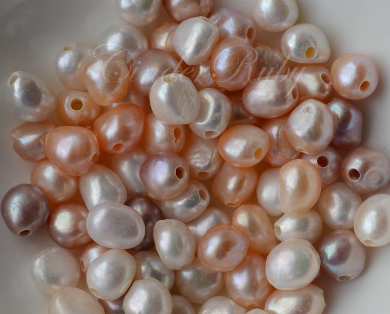 Large Hole Baroque Nugget Freshwater Pearls,White Potato Pearls,Peachy Pink Nugget Pearls,Mauve Nugget Freshwater Pearls,Set of 50