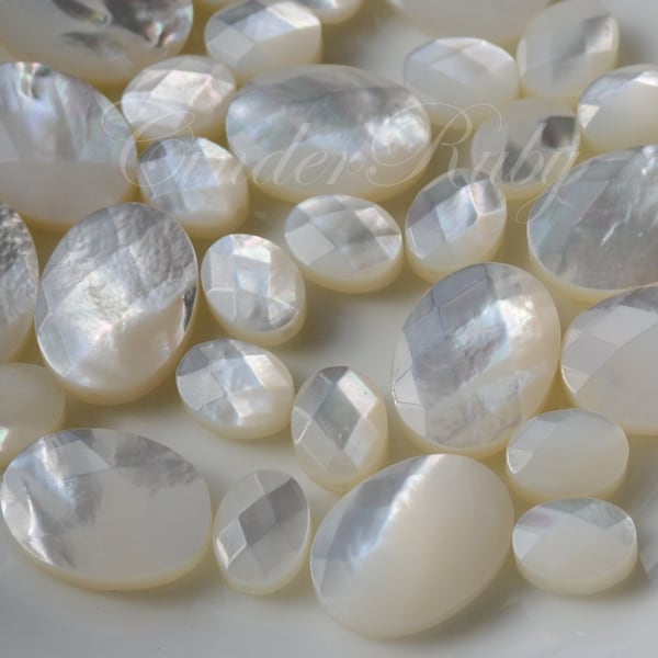 White MOP Faceted Oval Beads,White Shell Faceted Oval Sideways Charms,7*9/10*12/12*16 mm White Mother of Pearl Oval Beads