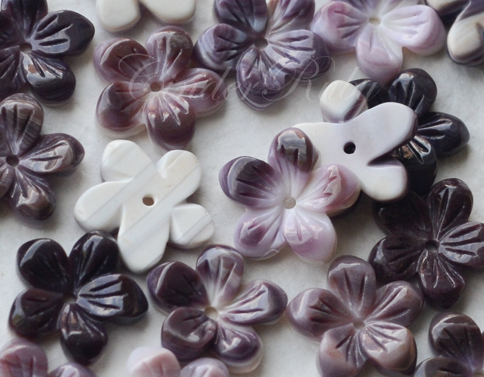 12 Mm Wampum Quahog Shell Flower Beadspurple MOP Me Etsy