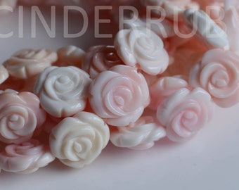 Pink Queen Conch Shell Roses,Pink Mother of Pearl Shell Beads,Pink MOP Flower Beads,10/12/15/20 mm,Hand Carved Carved All the Way Around