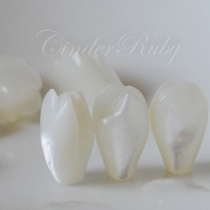 Half Drilled Natural White Mother of Pearl Magnolia Flowers, White MOP Flowers, Magnolia Blossoms, 8x12 mm Delicate Hand Carved Magnolia