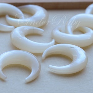 White MOP Crescent Moon Charms, White Shell Horn Beads, 20 mm White Mother of Pearl Crescent Moon, Set of 2 or More