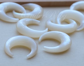 White MOP Crescent Moon Charms, White Shell Horn Beads, 20 mm White Mother of Pearl Crescent Moon, Set of 2 or More