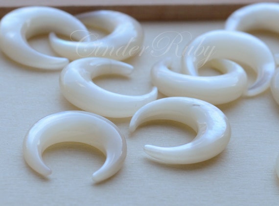 White MOP Crescent Moon Charms, White Shell Horn Beads, 20 mm White Mother of Pearl Crescent Moon, Set of 2 or More
