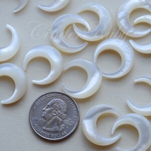 White MOP Crescent Moon Charms, White Shell Horn Beads, 20 mm White Mother of Pearl Crescent Moon, Set of 2 or More image 4