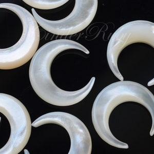 White MOP Crescent Moon Charms, White Shell Horn Beads, 20 mm White Mother of Pearl Crescent Moon, Set of 2 or More image 3