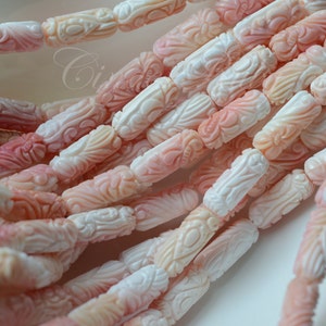Pink Queen Conch Hand Carved Flower Barrel Beads,Conch Chunky Beads,MOP Tube Spacer Beads,Mother of Pearl Flower Columns,9*20 mm