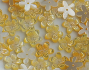 10 mm Yellow Shell Flower Beads,Golden MOP Forget Me Not Flowers,5-Petal Yellow Shell Flowers