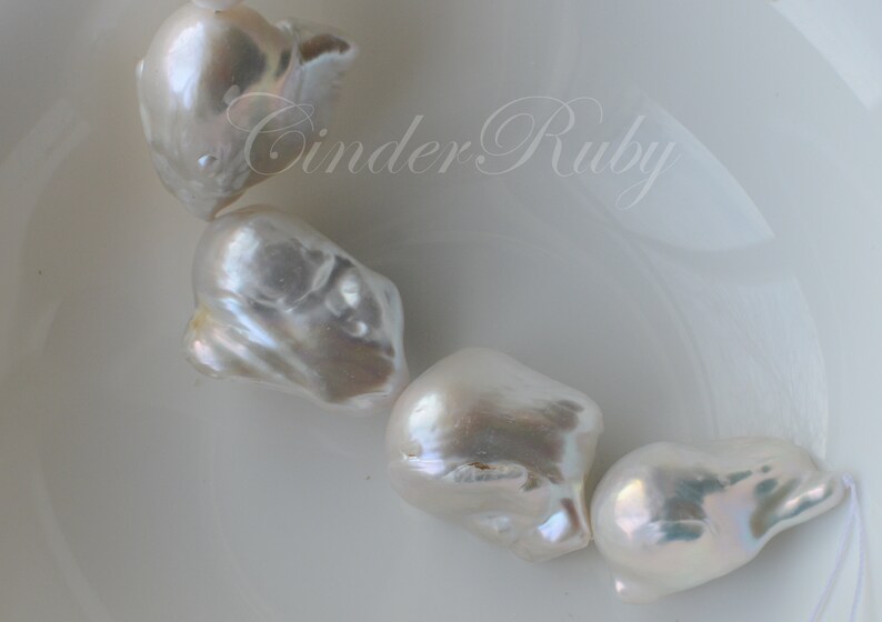 FLAMEBALL Fireball Freshwater Pearls,Huge White Nucleated Baroque Pearls,Full Strand 15.5,June Birthstone
