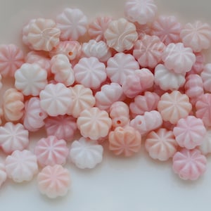 Pink Mother of Pearl Flower Beads,Pink MOP Pumpkin Flowers,Natural Pink Queen Conch Shell Pumpkin Beads,8/10/12 mm,Hand Carved